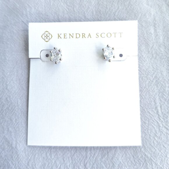 Kendra Scott Silver Cailin White Crystal Stud Earrings - Picture 1 of 4